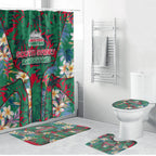 South Sydney Rabbitohs Bathroom Set Tropical Hibiscus Floral Pattern With Green And Red Accents
