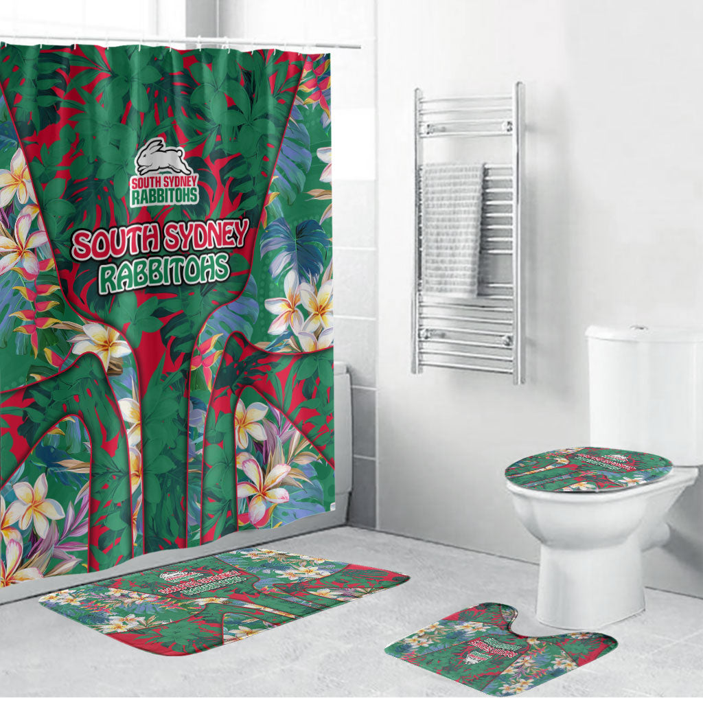 South Sydney Rabbitohs Bathroom Set Tropical Hibiscus Floral Pattern With Green And Red Accents
