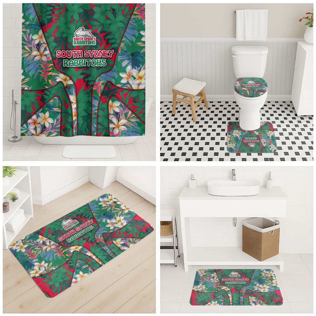 South Sydney Rabbitohs Bathroom Set Tropical Hibiscus Floral Pattern With Green And Red Accents