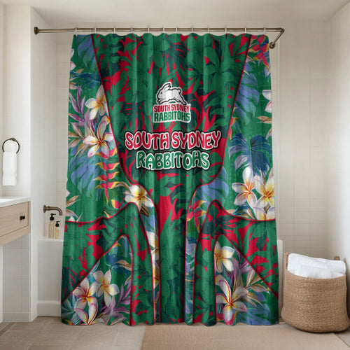 South Sydney Rabbitohs Bathroom Set Tropical Hibiscus Floral Pattern With Green And Red Accents