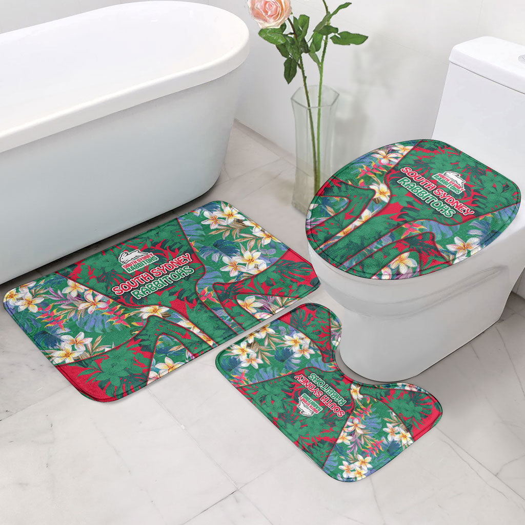 South Sydney Rabbitohs Bathroom Set Tropical Hibiscus Floral Pattern With Green And Red Accents