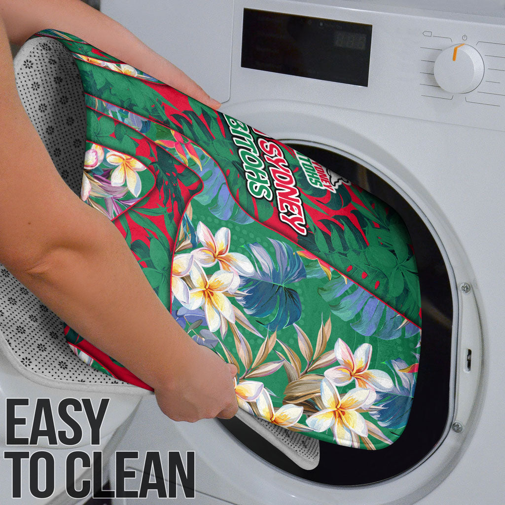 South Sydney Rabbitohs Bathroom Set Tropical Hibiscus Floral Pattern With Green And Red Accents