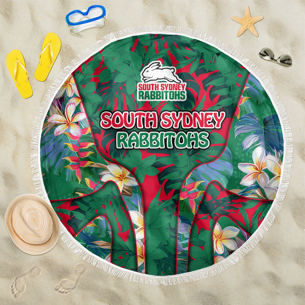 South Sydney Rabbitohs Beach Blanket Tropical Hibiscus Floral Pattern With Green And Red Accents