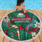 South Sydney Rabbitohs Beach Blanket Tropical Hibiscus Floral Pattern With Green And Red Accents
