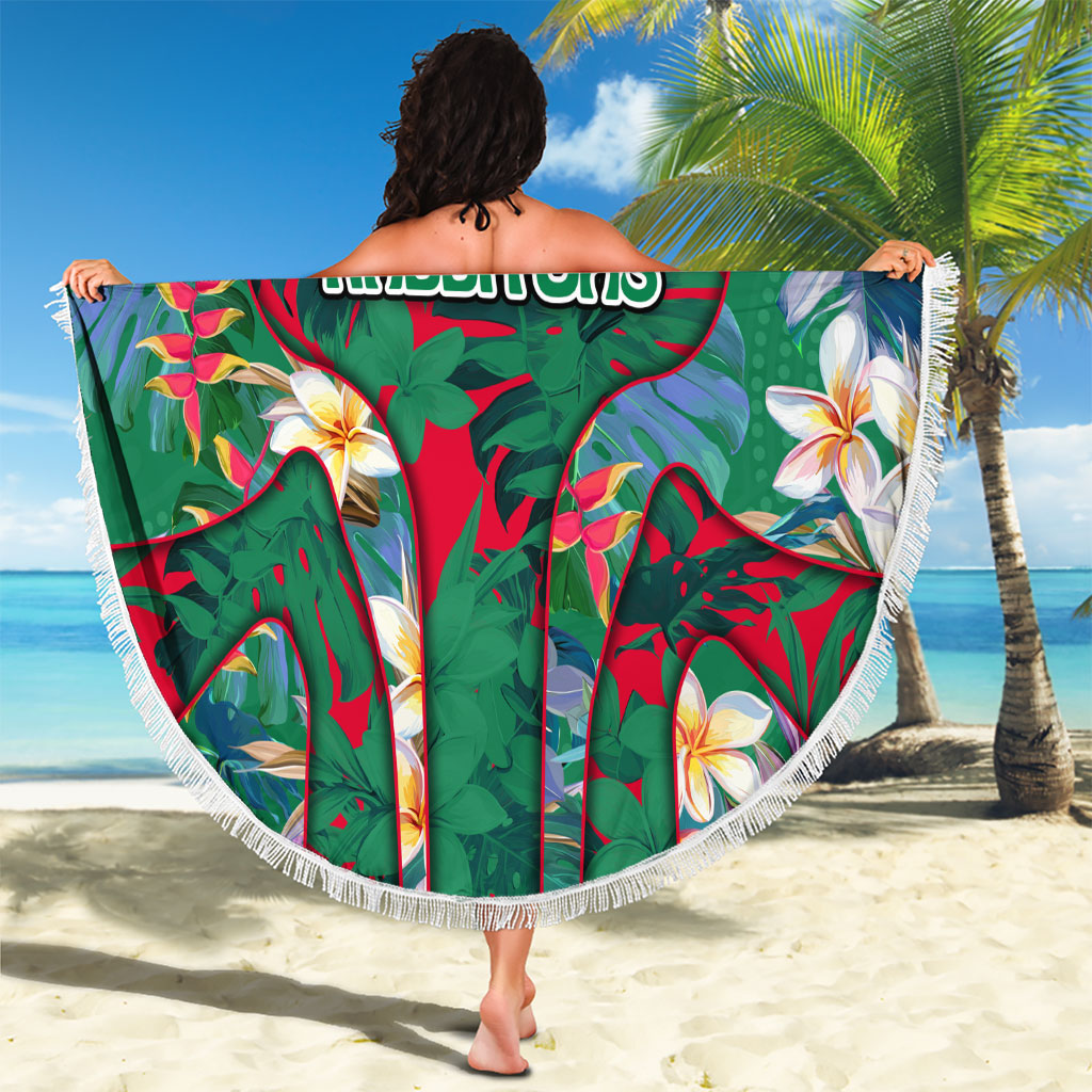 South Sydney Rabbitohs Beach Blanket Tropical Hibiscus Floral Pattern With Green And Red Accents