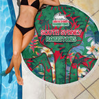 South Sydney Rabbitohs Beach Blanket Tropical Hibiscus Floral Pattern With Green And Red Accents