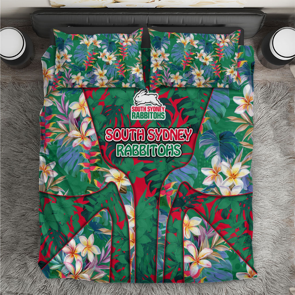 South Sydney Rabbitohs Bedding Set Tropical Hibiscus Floral Pattern With Green And Red Accents