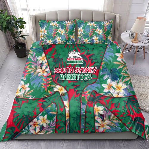 South Sydney Rabbitohs Bedding Set Tropical Hibiscus Floral Pattern With Green And Red Accents