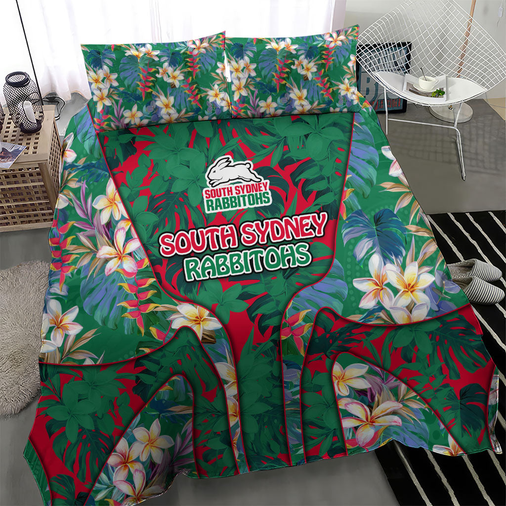 South Sydney Rabbitohs Bedding Set Tropical Hibiscus Floral Pattern With Green And Red Accents