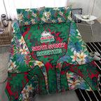 South Sydney Rabbitohs Bedding Set Tropical Hibiscus Floral Pattern With Green And Red Accents