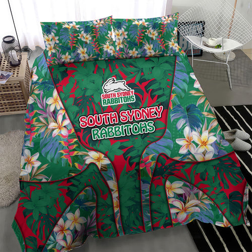 South Sydney Rabbitohs Bedding Set Tropical Hibiscus Floral Pattern With Green And Red Accents