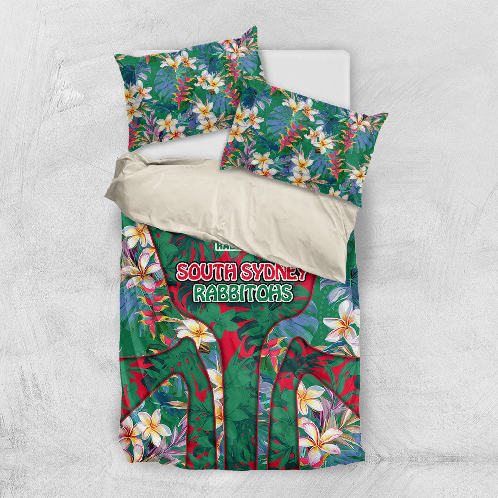 South Sydney Rabbitohs Bedding Set Tropical Hibiscus Floral Pattern With Green And Red Accents