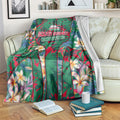 South Sydney Rabbitohs Blanket Tropical Hibiscus Floral Pattern With Green And Red Accents