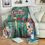 South Sydney Rabbitohs Blanket Tropical Hibiscus Floral Pattern With Green And Red Accents