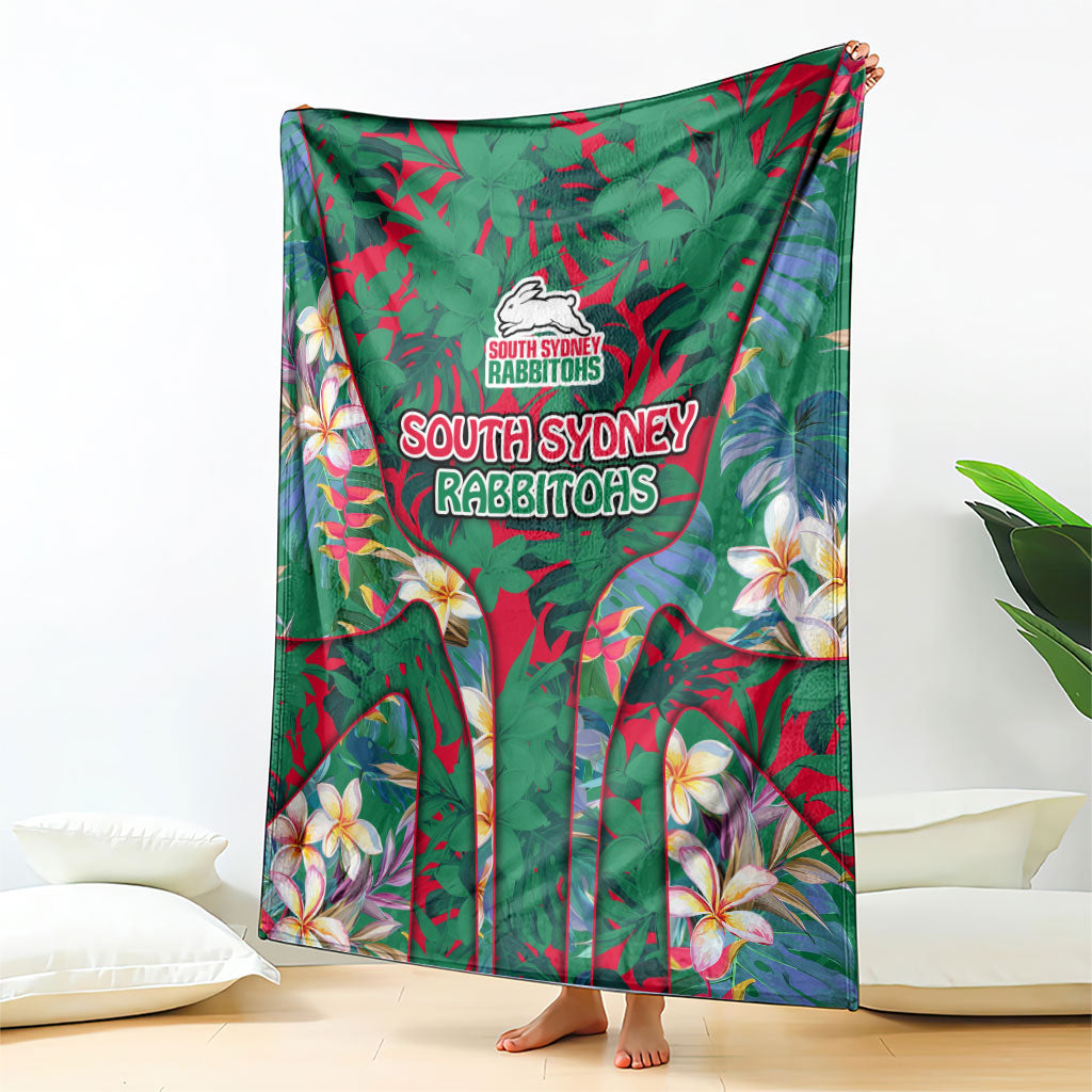 South Sydney Rabbitohs Blanket Tropical Hibiscus Floral Pattern With Green And Red Accents