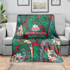 South Sydney Rabbitohs Blanket Tropical Hibiscus Floral Pattern With Green And Red Accents