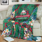 South Sydney Rabbitohs Blanket Tropical Hibiscus Floral Pattern With Green And Red Accents