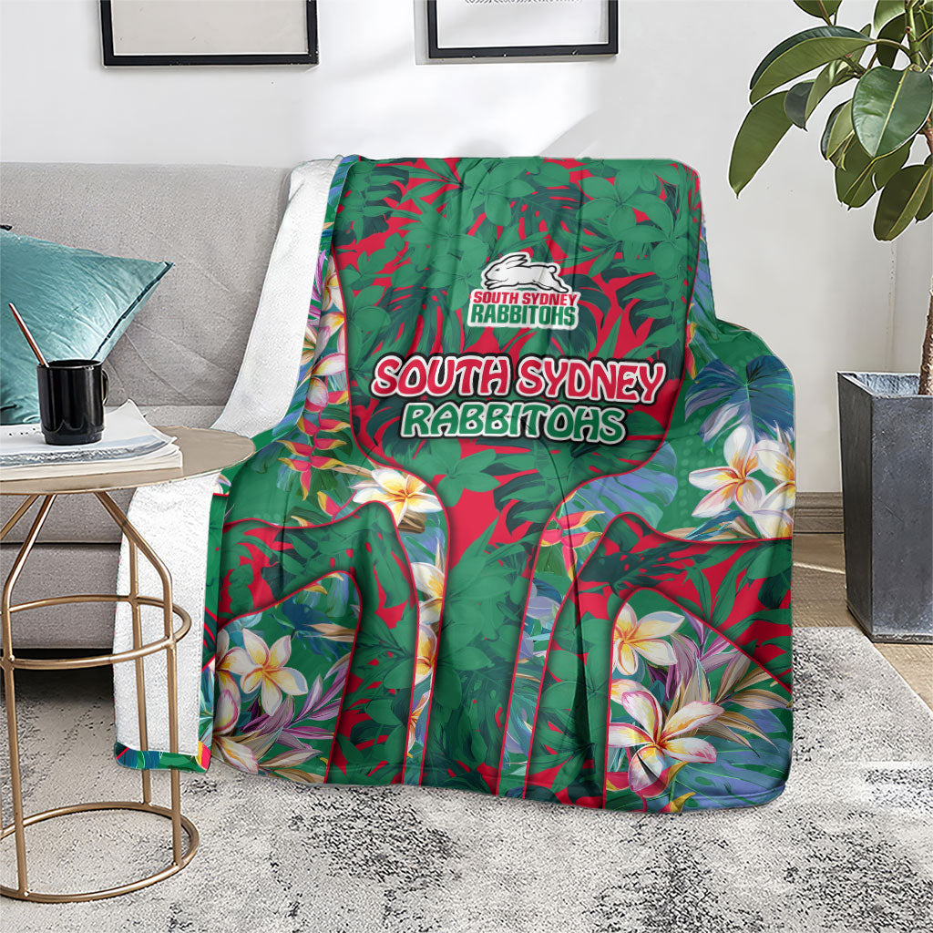 South Sydney Rabbitohs Blanket Tropical Hibiscus Floral Pattern With Green And Red Accents