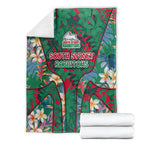 South Sydney Rabbitohs Blanket Tropical Hibiscus Floral Pattern With Green And Red Accents