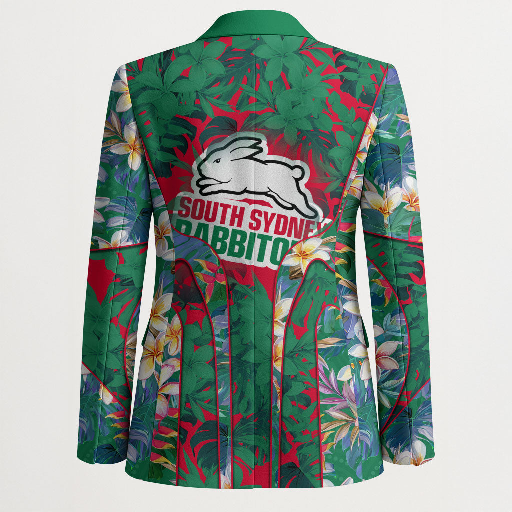 South Sydney Rabbitohs Blazer Tropical Hibiscus Floral Pattern With Green And Red Accents