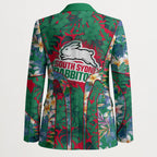 South Sydney Rabbitohs Blazer Tropical Hibiscus Floral Pattern With Green And Red Accents