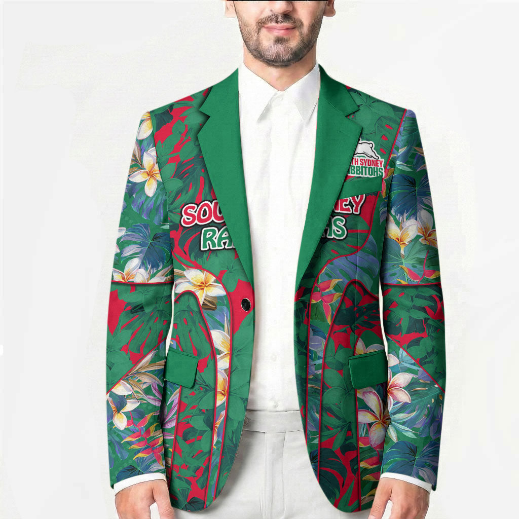 South Sydney Rabbitohs Blazer Tropical Hibiscus Floral Pattern With Green And Red Accents