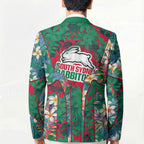 South Sydney Rabbitohs Blazer Tropical Hibiscus Floral Pattern With Green And Red Accents