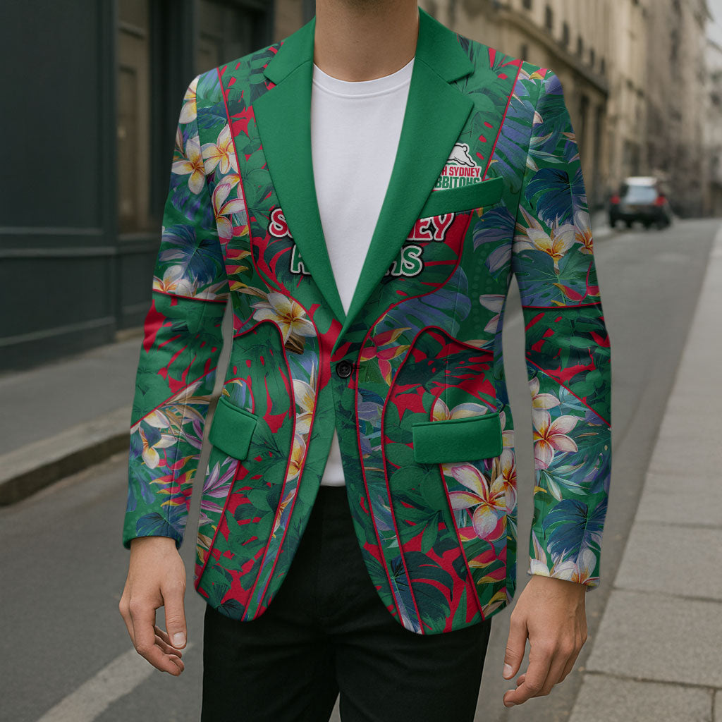 South Sydney Rabbitohs Blazer Tropical Hibiscus Floral Pattern With Green And Red Accents