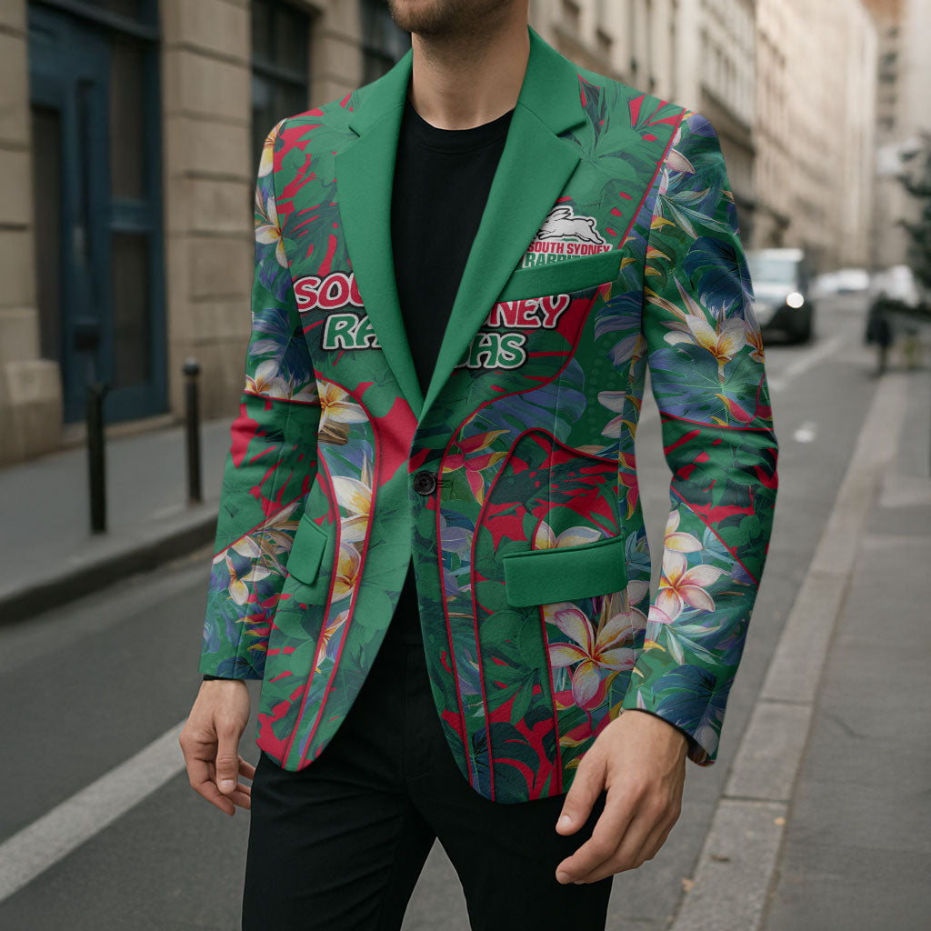 South Sydney Rabbitohs Blazer Tropical Hibiscus Floral Pattern With Green And Red Accents