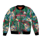South Sydney Rabbitohs Bomber Jacket Tropical Hibiscus Floral Pattern With Green And Red Accents