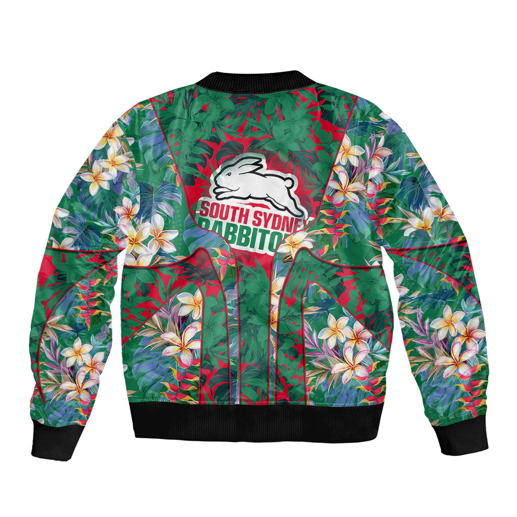 South Sydney Rabbitohs Bomber Jacket Tropical Hibiscus Floral Pattern With Green And Red Accents