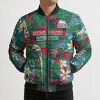 South Sydney Rabbitohs Bomber Puffer Jacket Tropical Hibiscus Floral Pattern With Green And Red Accents