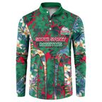 South Sydney Rabbitohs Button Sweatshirt Tropical Hibiscus Floral Pattern With Green And Red Accents