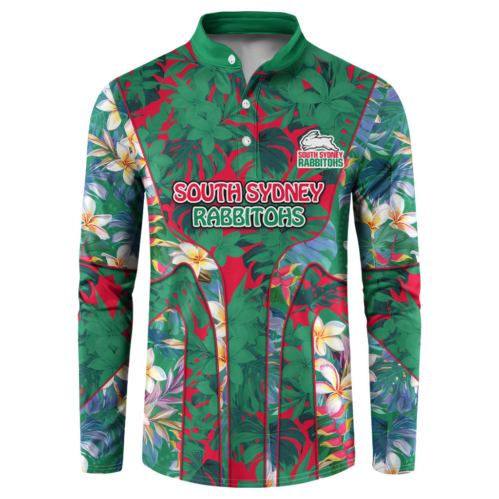 South Sydney Rabbitohs Button Sweatshirt Tropical Hibiscus Floral Pattern With Green And Red Accents