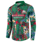 South Sydney Rabbitohs Button Sweatshirt Tropical Hibiscus Floral Pattern With Green And Red Accents