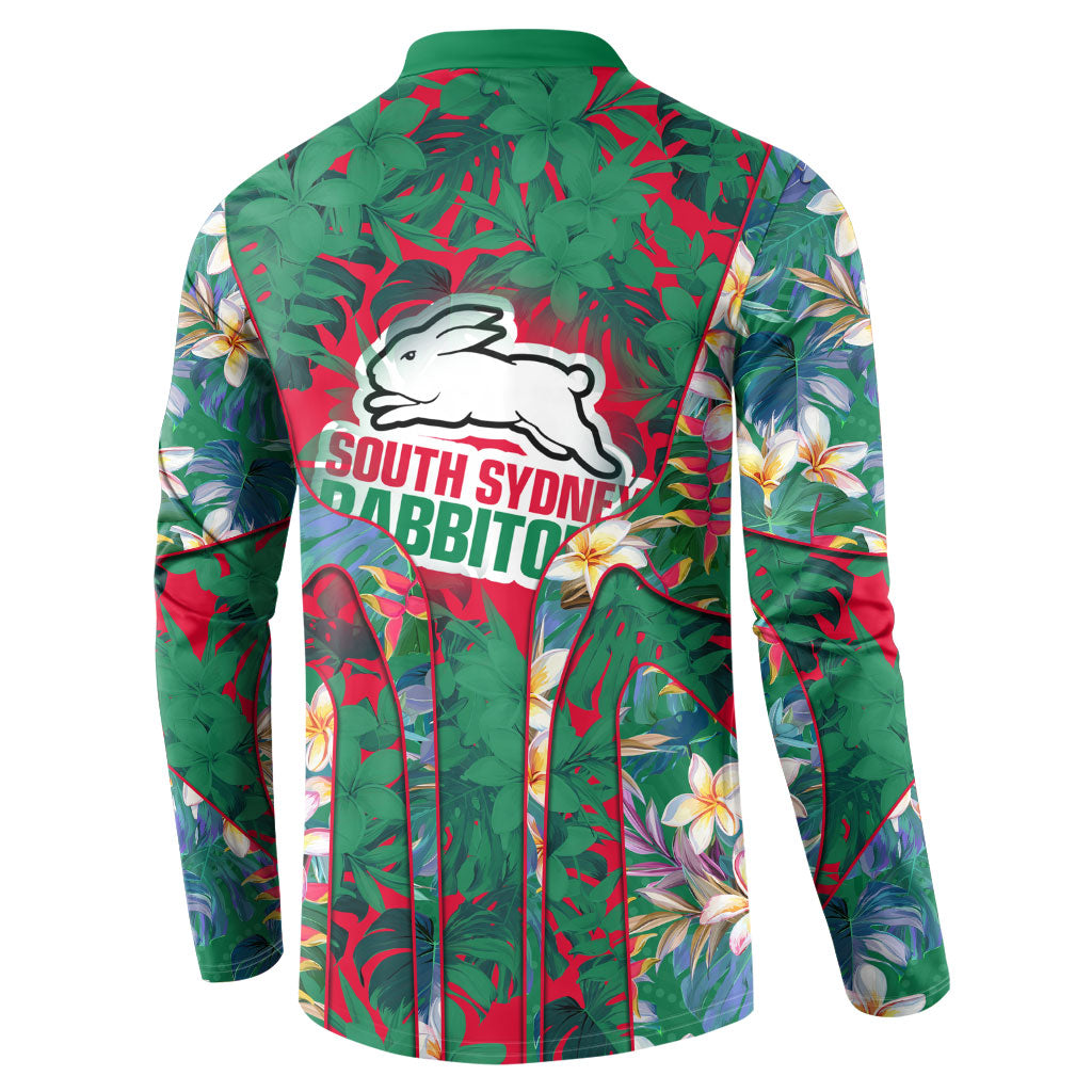 South Sydney Rabbitohs Button Sweatshirt Tropical Hibiscus Floral Pattern With Green And Red Accents
