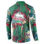 South Sydney Rabbitohs Button Sweatshirt Tropical Hibiscus Floral Pattern With Green And Red Accents