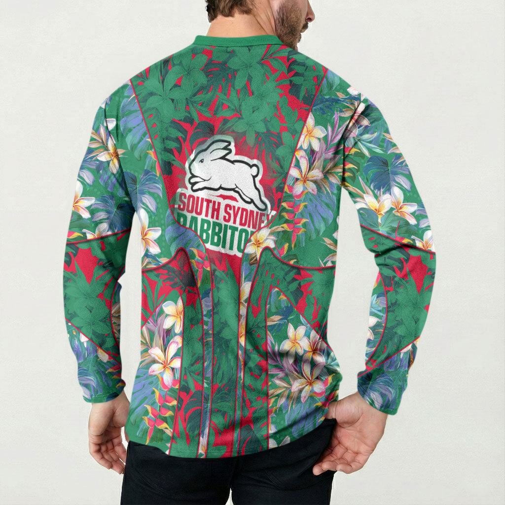 South Sydney Rabbitohs Button Sweatshirt Tropical Hibiscus Floral Pattern With Green And Red Accents