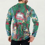 South Sydney Rabbitohs Button Sweatshirt Tropical Hibiscus Floral Pattern With Green And Red Accents