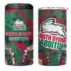 South Sydney Rabbitohs 4 in 1 Can Cooler Tumbler Tropical Hibiscus Floral Pattern With Green And Red Accents