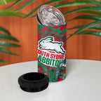 South Sydney Rabbitohs 4 in 1 Can Cooler Tumbler Tropical Hibiscus Floral Pattern With Green And Red Accents