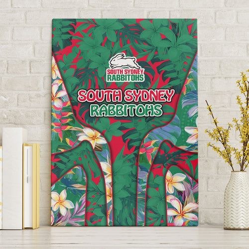South Sydney Rabbitohs Canvas Wall Art Tropical Hibiscus Floral Pattern With Green And Red Accents
