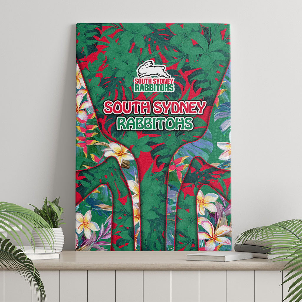 South Sydney Rabbitohs Canvas Wall Art Tropical Hibiscus Floral Pattern With Green And Red Accents