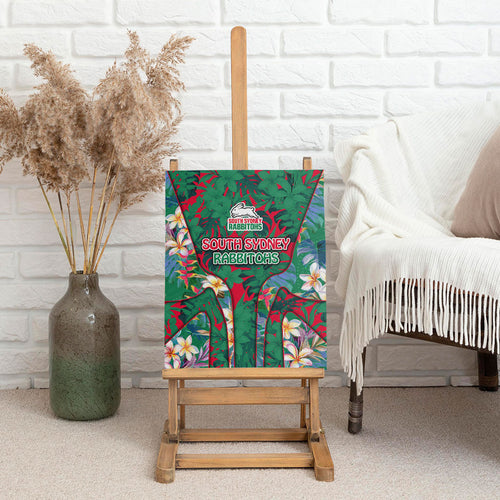 South Sydney Rabbitohs Canvas Wall Art Tropical Hibiscus Floral Pattern With Green And Red Accents
