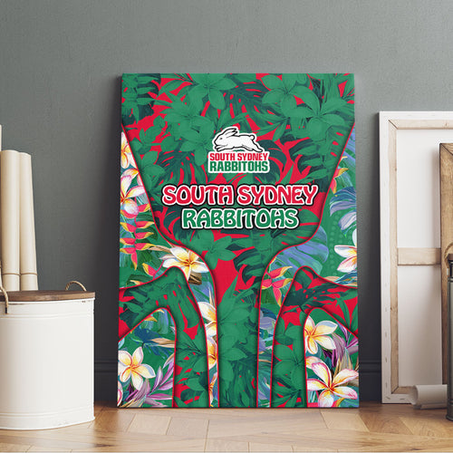 South Sydney Rabbitohs Canvas Wall Art Tropical Hibiscus Floral Pattern With Green And Red Accents