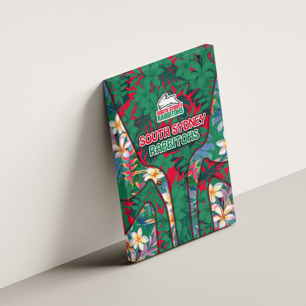 South Sydney Rabbitohs Canvas Wall Art Tropical Hibiscus Floral Pattern With Green And Red Accents
