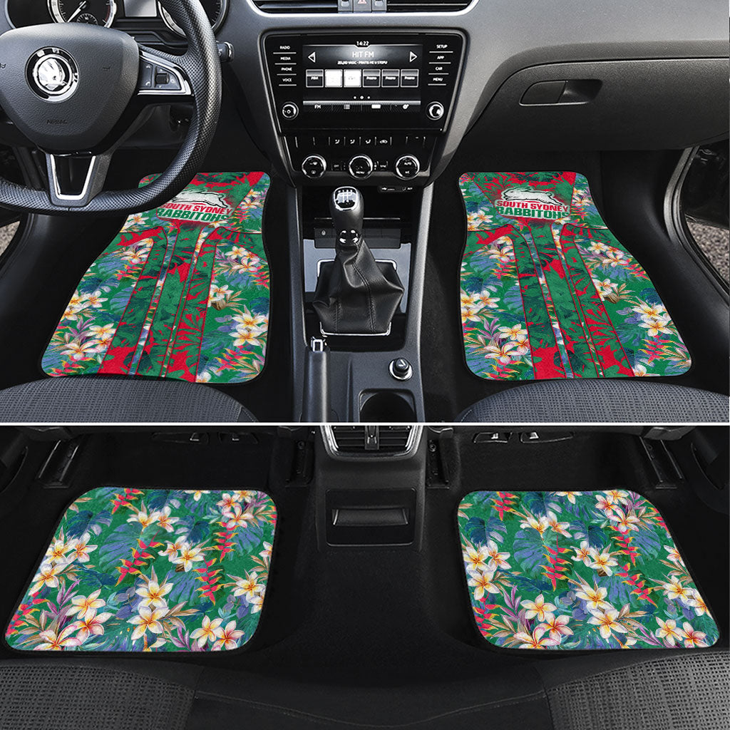South Sydney Rabbitohs Car Mats Tropical Hibiscus Floral Pattern With Green And Red Accents