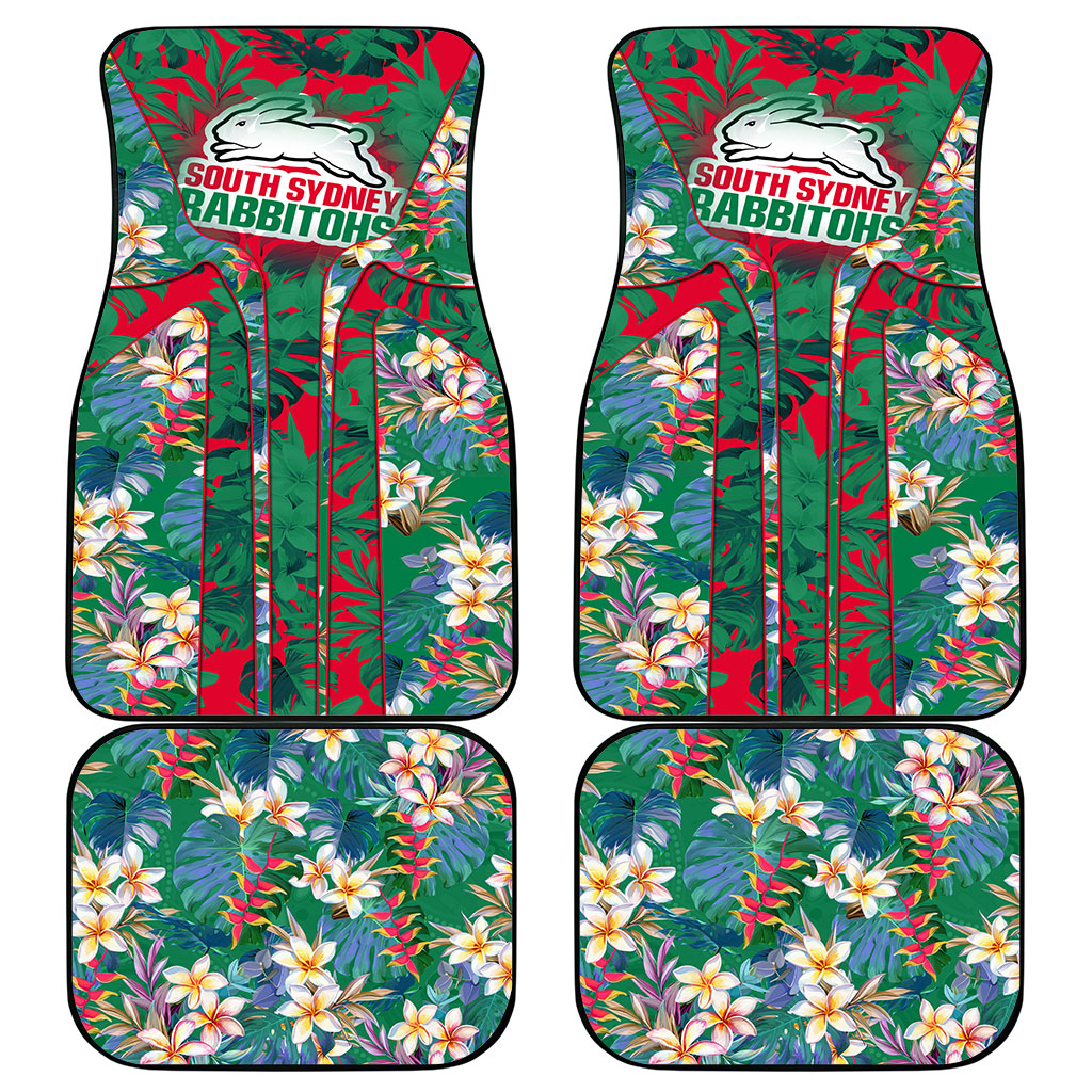 South Sydney Rabbitohs Car Mats Tropical Hibiscus Floral Pattern With Green And Red Accents