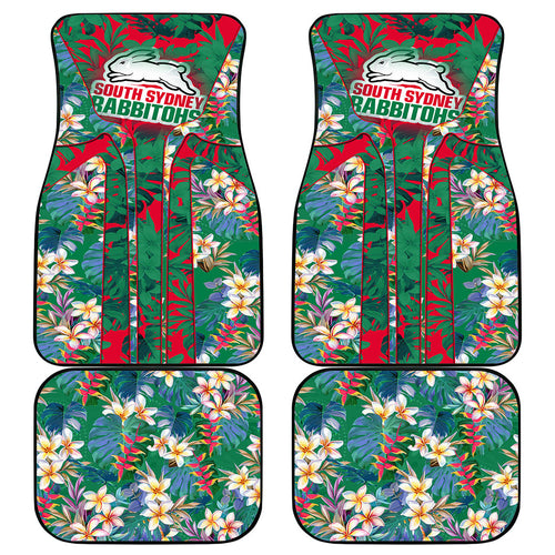 South Sydney Rabbitohs Car Mats Tropical Hibiscus Floral Pattern With Green And Red Accents