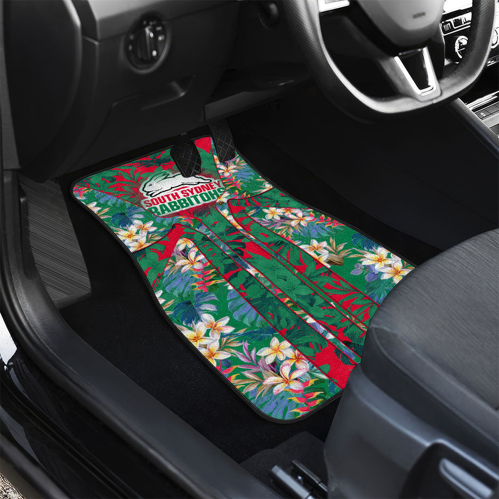 South Sydney Rabbitohs Car Mats Tropical Hibiscus Floral Pattern With Green And Red Accents